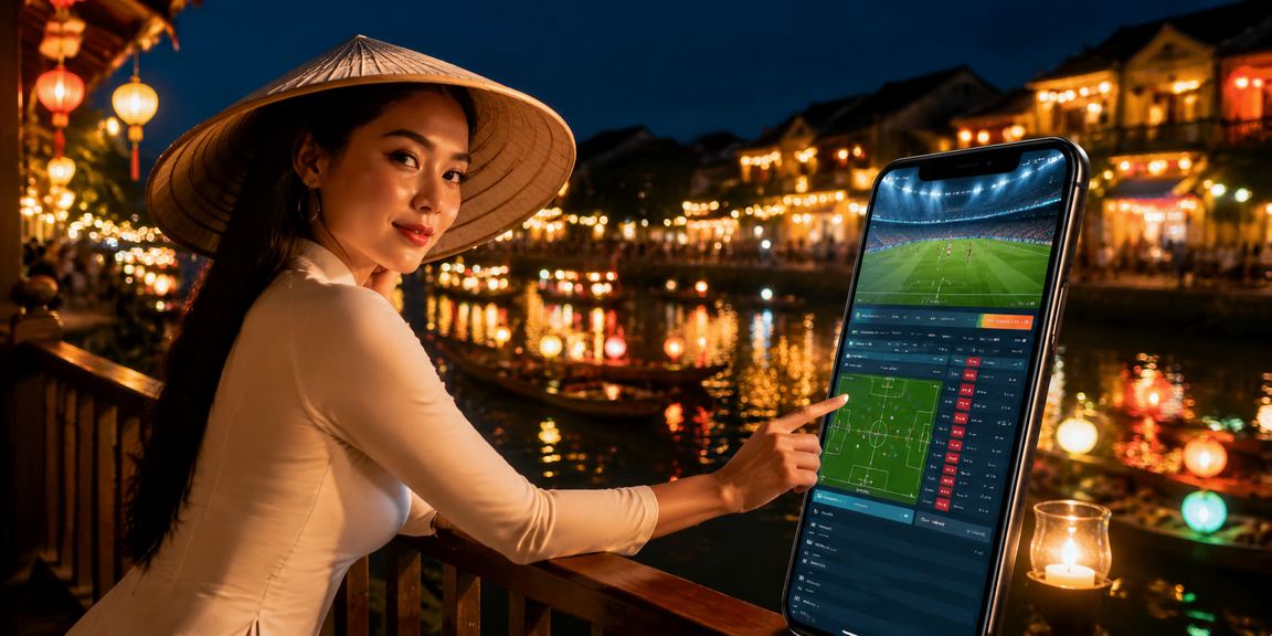 Người dùng đọc điều khoản dịch vụ trên điện thoại tại phố cổ Hội An