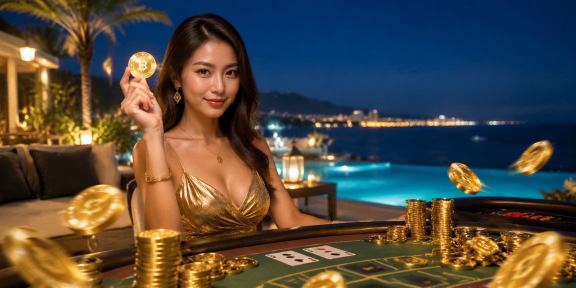 Bàn baccarat được chiếu sáng đẹp với khung cảnh biển Nha Trang về đêm